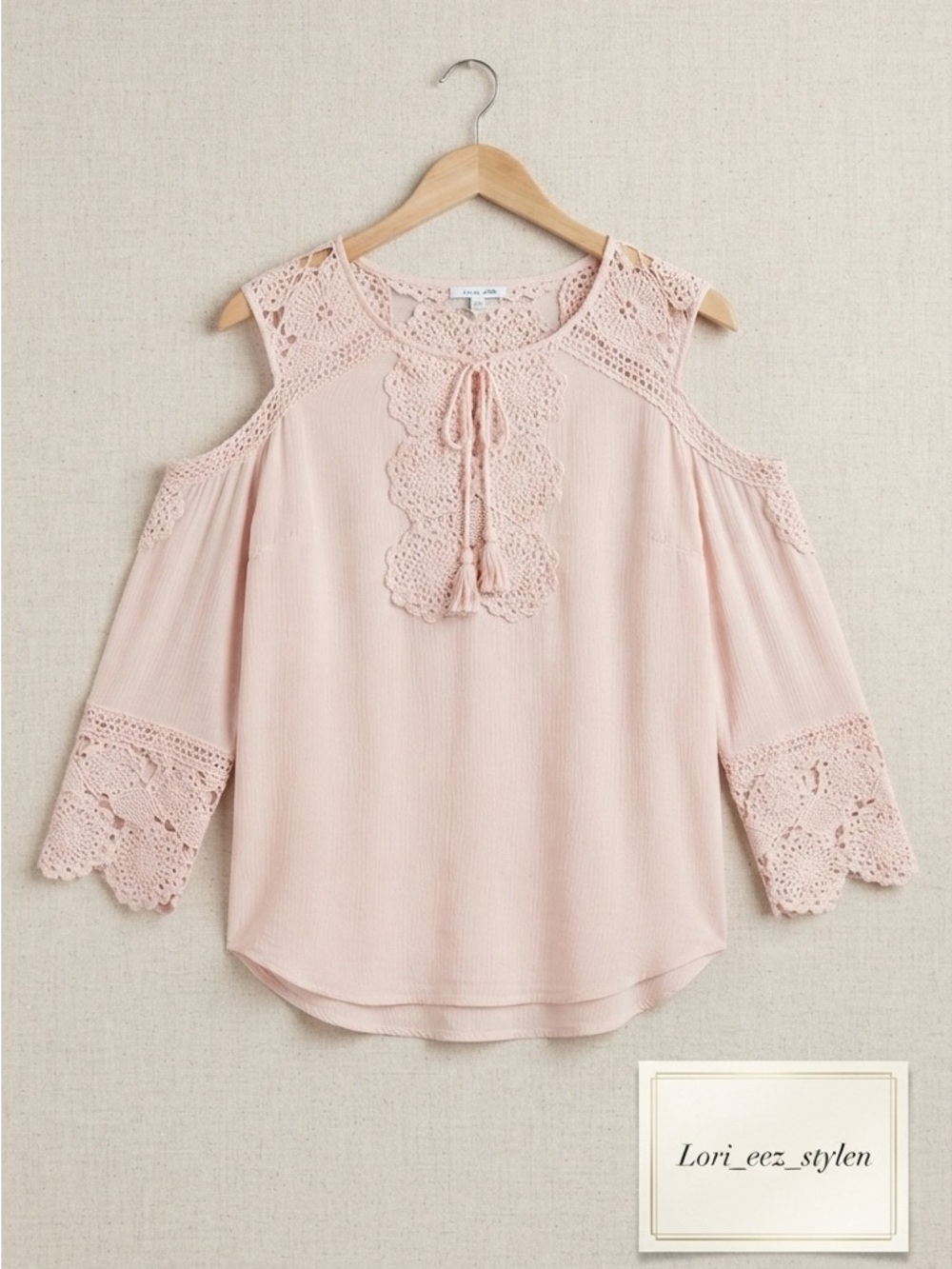 Tribal Blush Pink Cold-Shoulder Crochet Blouse